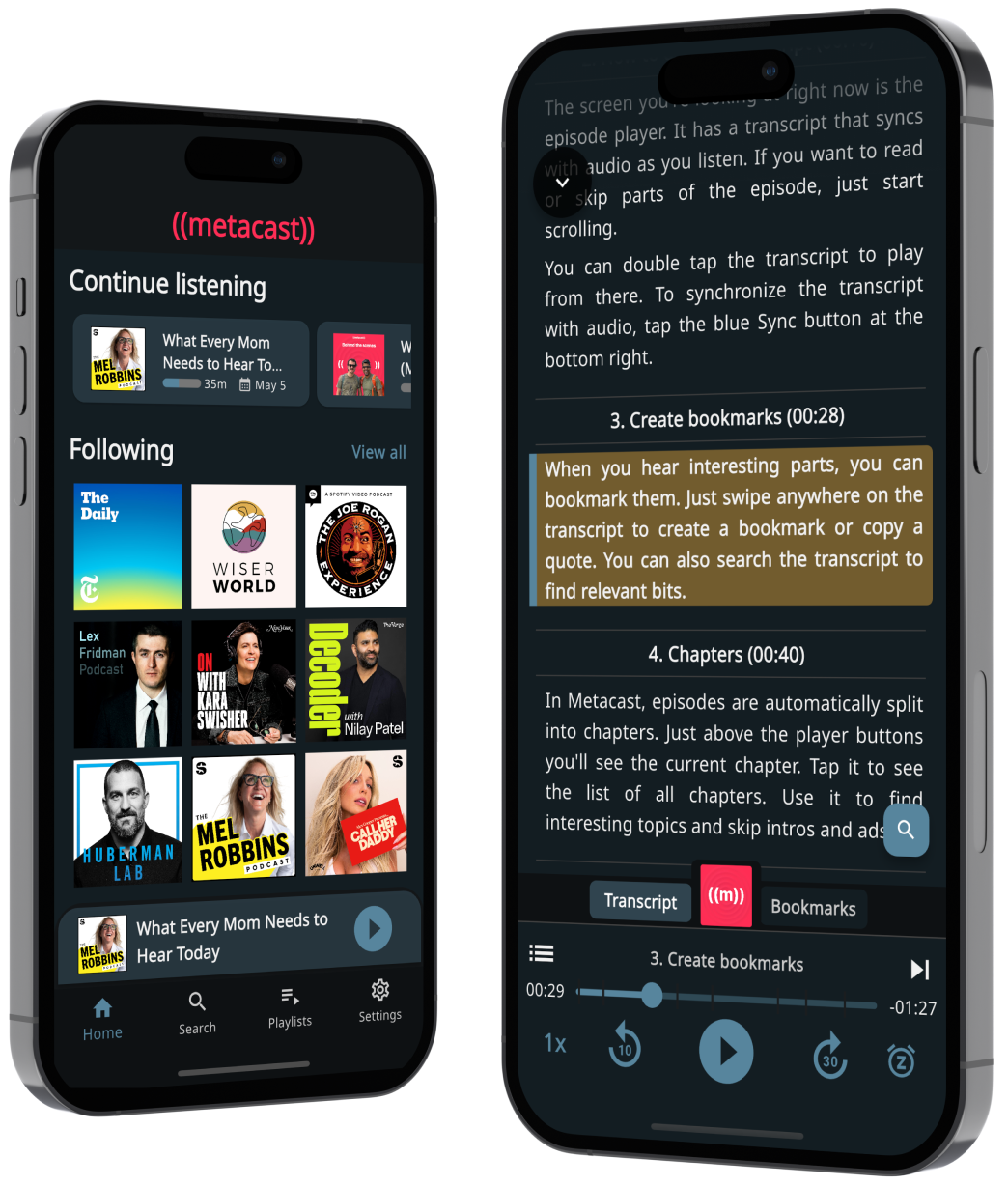 Metacast: podcast app with transcripts